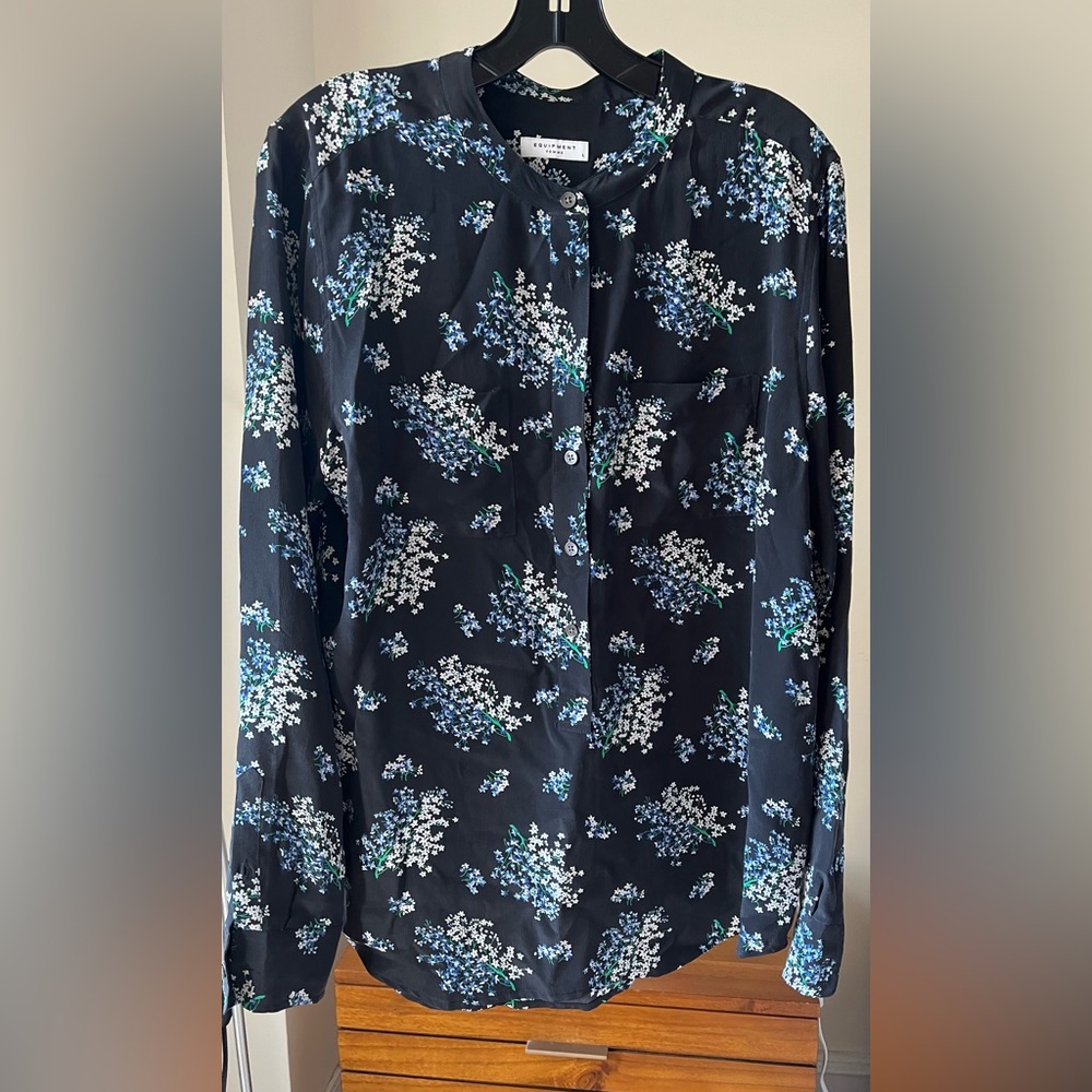 Equipment // Black Floral Silk Top
